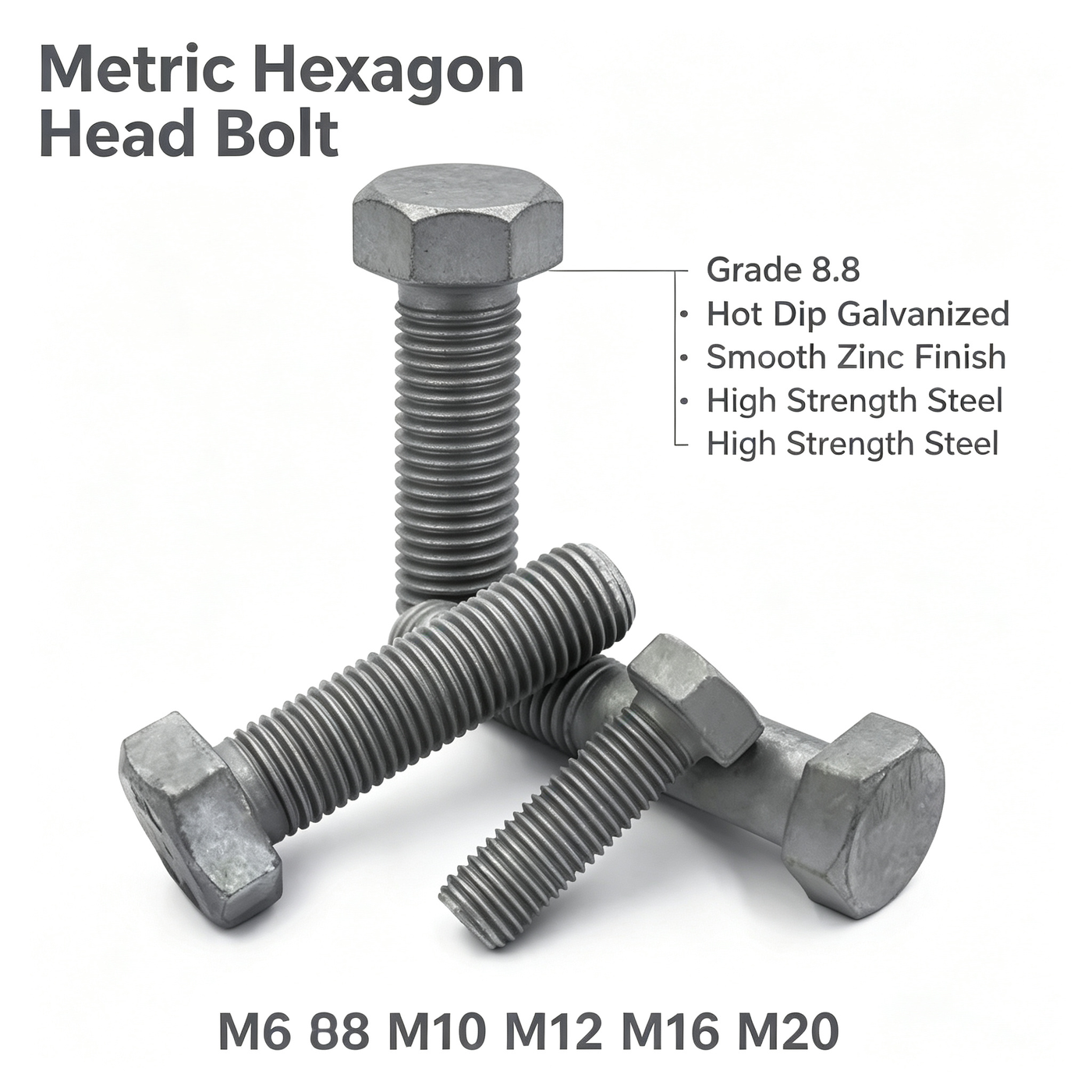 DIN933 GB5782 Grade 8.8 Carbon Steel Hex Head Bolts, Hot-Dip Galvanized Metric Screws M6-M64, Industrial Fasteners, OEM Wholesale