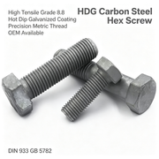 DIN933 GB5782 Grade 8.8 Carbon Steel Hex Head Bolts, Hot-Dip Galvanized Metric Screws M6-M64, Industrial Fasteners, OEM Wholesale